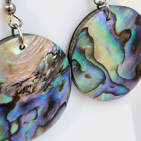 NIB Genuine Abalone Shell Inlay Toggle Bracelet & Earrings Stainless Set - Picture 5 of 16